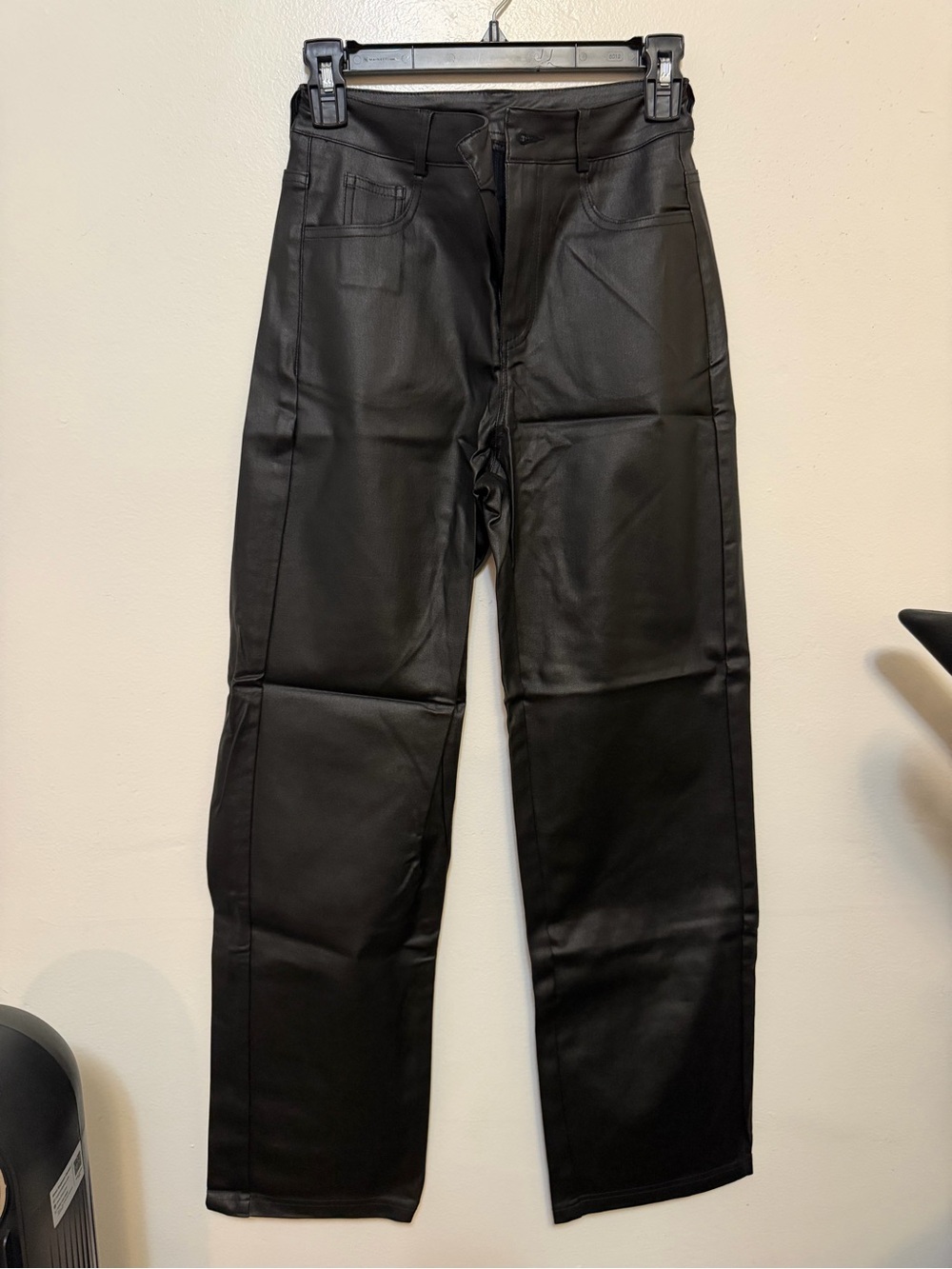 Women’s Black Faux Leather Straight-Leg Jeans
